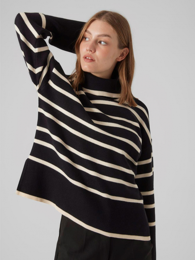 Pull col roulé à rayures saba noir écru femme - Vero Moda