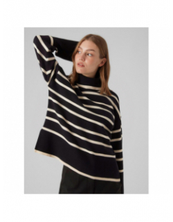 Pull col roulé à rayures saba noir écru femme - Vero Moda