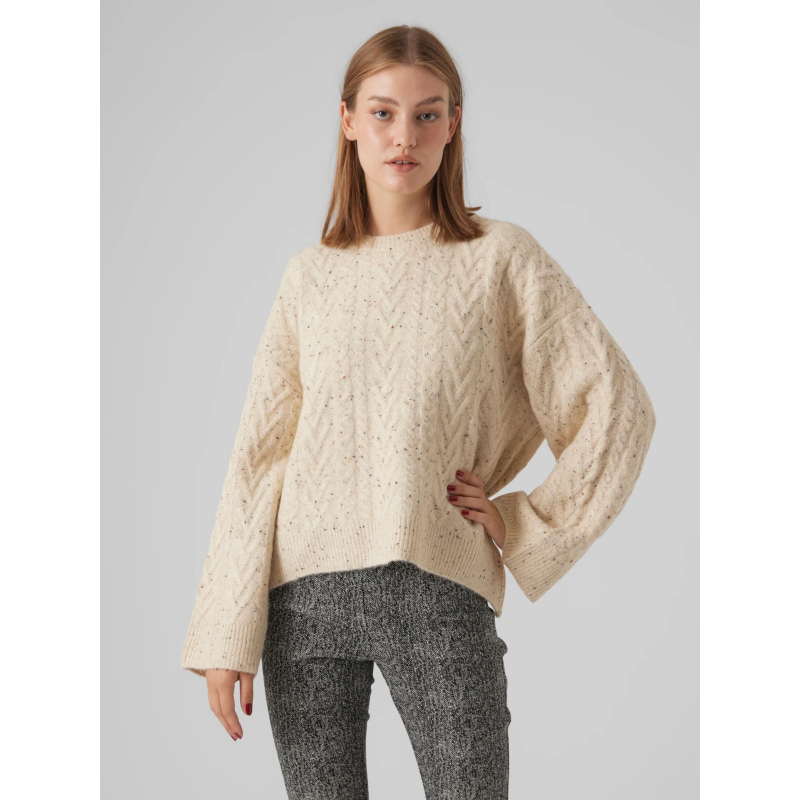 Pull oversize gina moucheté beige femme - Vero Moda