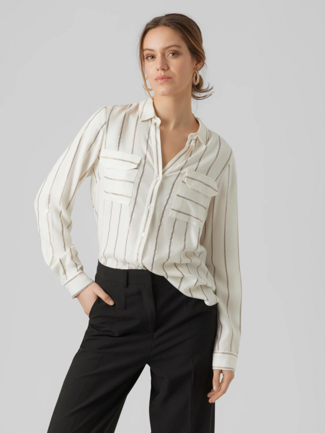 Chemise à rayures pailletées coris blanc femme - Vero Moda
