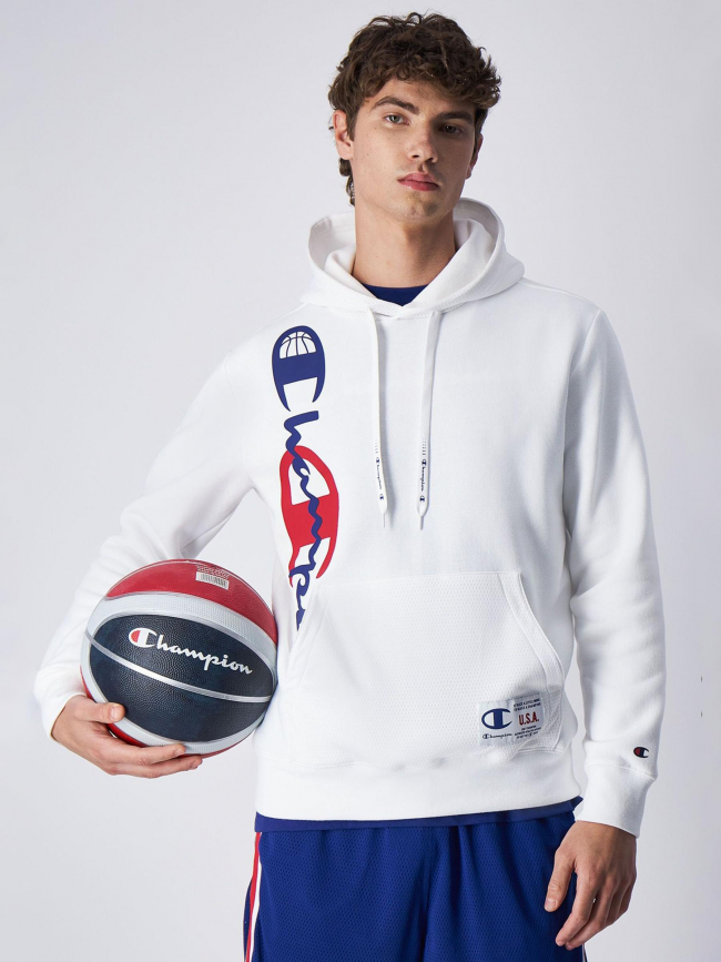 Sweat à capuche bi-matière logo blanc homme - Champion