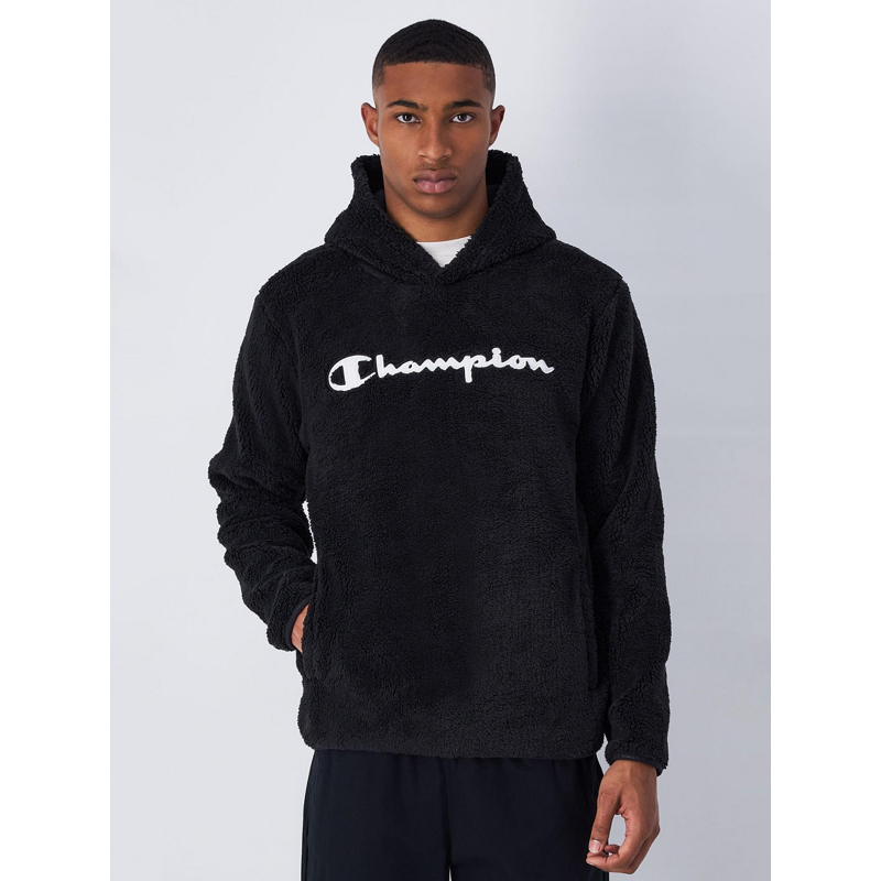 Sweat à capuche peluche noir homme - Champion