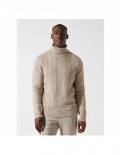 Pull col roulé torsade bepis beige homme - Izac