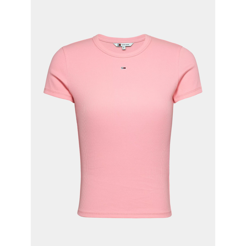 T-shirt slim côtelé essential logo rose femme - Tomme Jeans