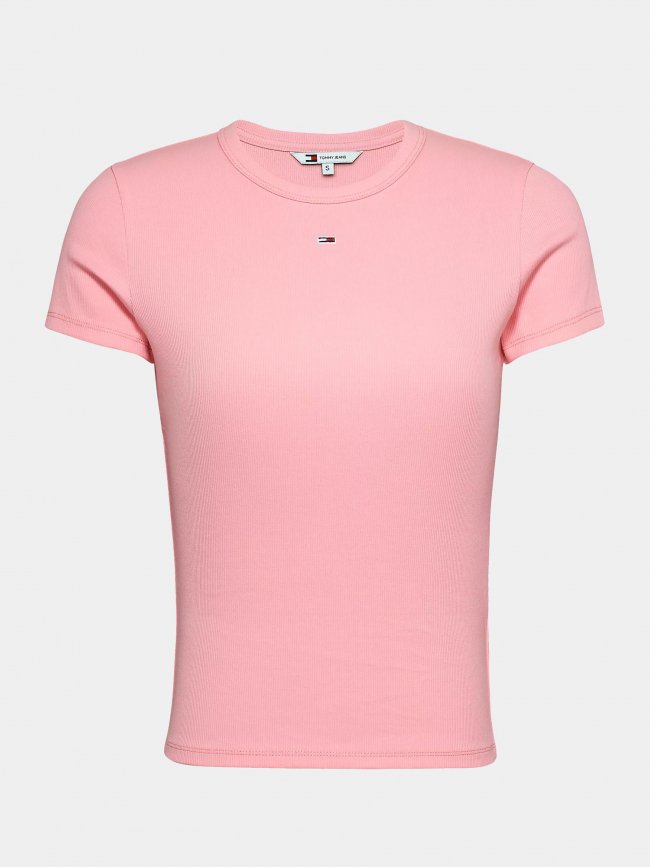T-shirt slim côtelé essential logo rose femme - Tomme Jeans