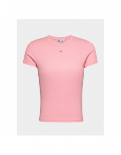 T-shirt slim côtelé essential logo rose femme - Tomme Jeans