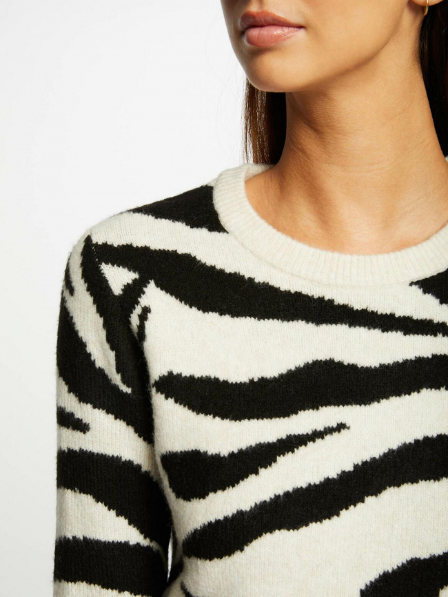 Pull zebré beige noir femme - Morgan