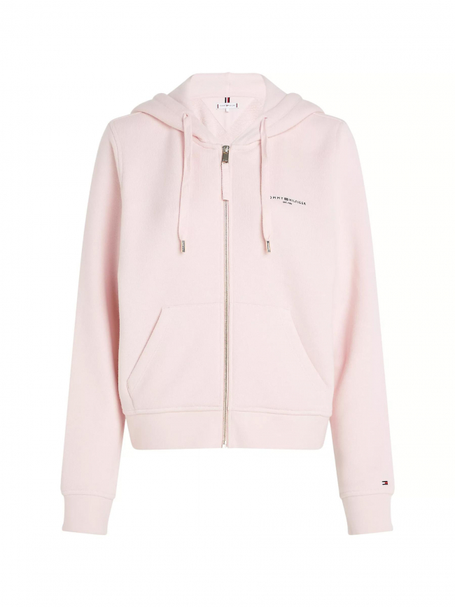 Sweat zippé à capuche court logo rose femme - Tommy Hilfiger