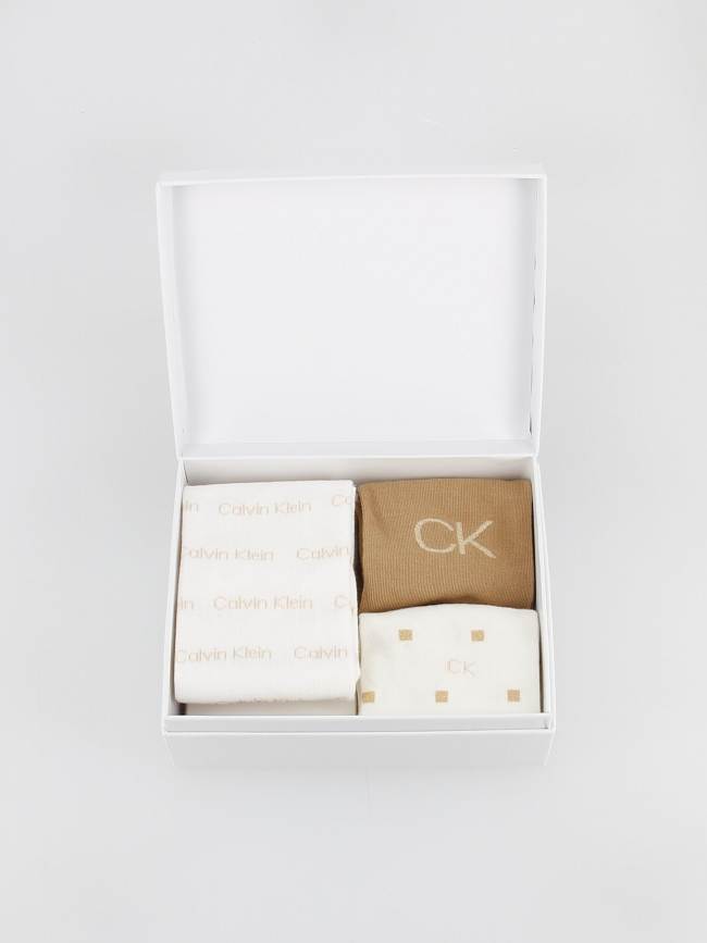 Coffret 3 paires de chaussettes blanc camel femme - Calvin Klein