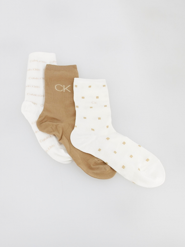 Coffret 3 paires de chaussettes blanc camel femme - Calvin Klein