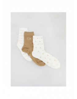 Coffret 3 paires de chaussettes blanc camel femme - Calvin Klein