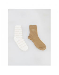 Coffret 3 paires de chaussettes blanc camel femme - Calvin Klein