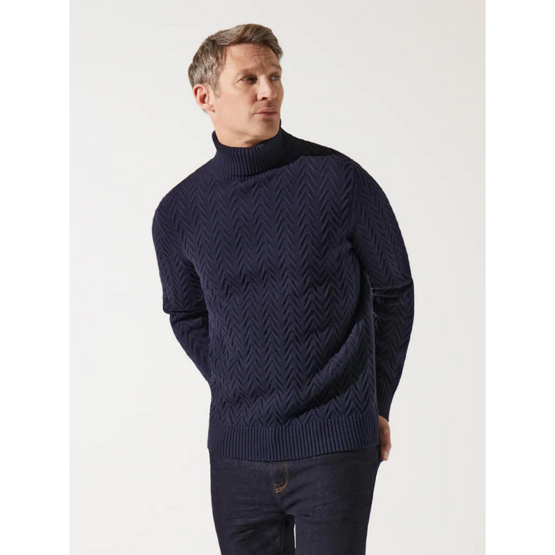 Pull col roulé torsade bepis bleu marine homme - Izac