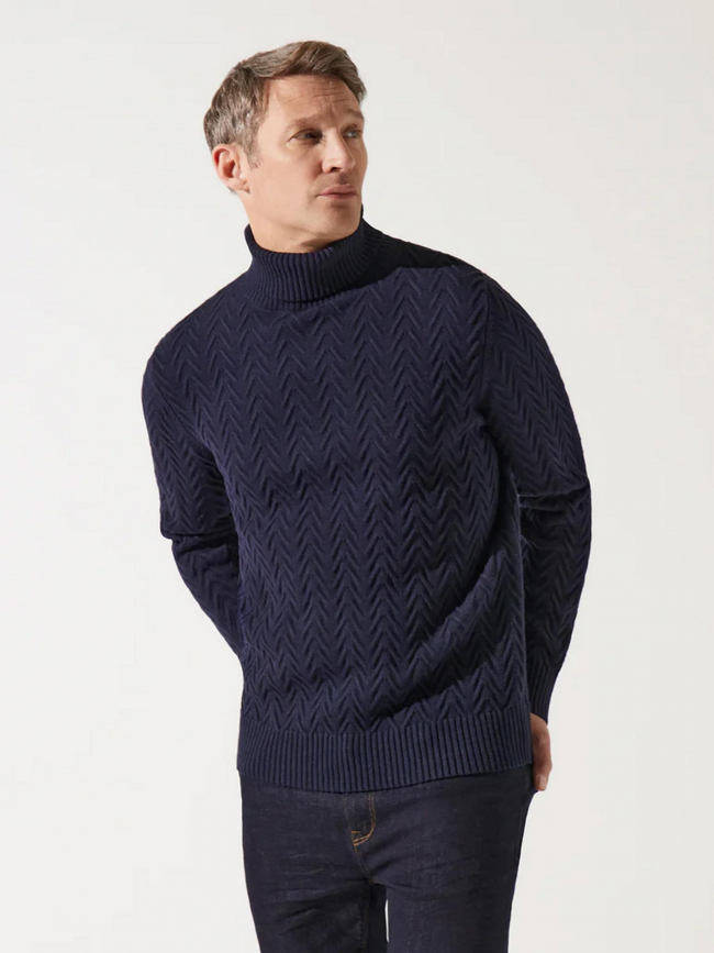 Pull col roulé torsade bepis bleu marine homme - Izac