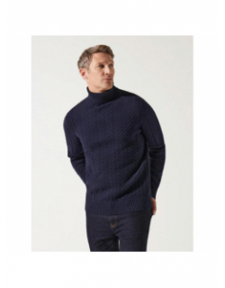 Pull col roulé torsade bepis bleu marine homme - Izac