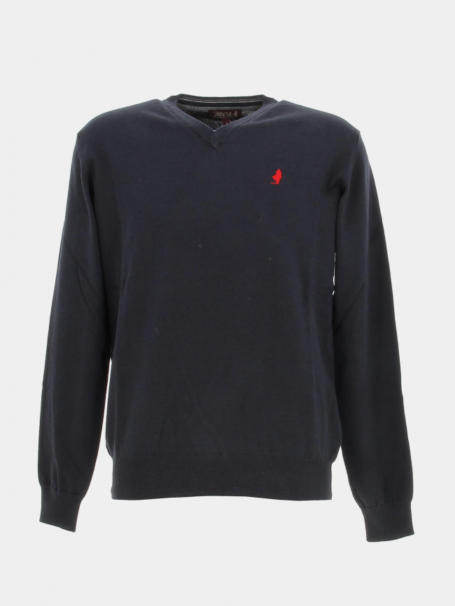 Pull col v en laine bleu marine homme - Mcs