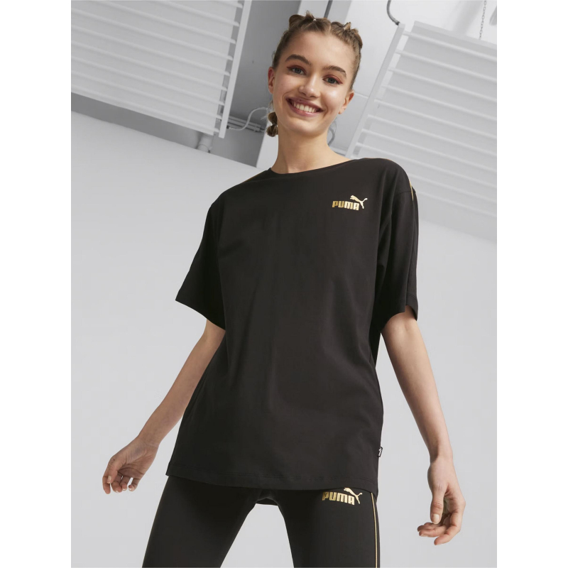 T-shirt minimal logo gold noir femme - Puma