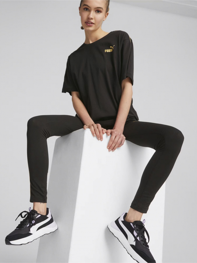 T-shirt minimal logo gold noir femme - Puma