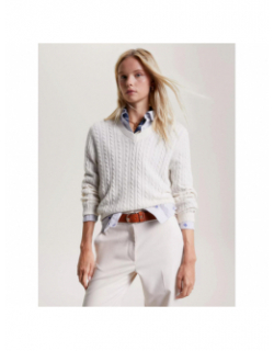 Pull en laine doux col v blanc femme - Tommy Hilfiger