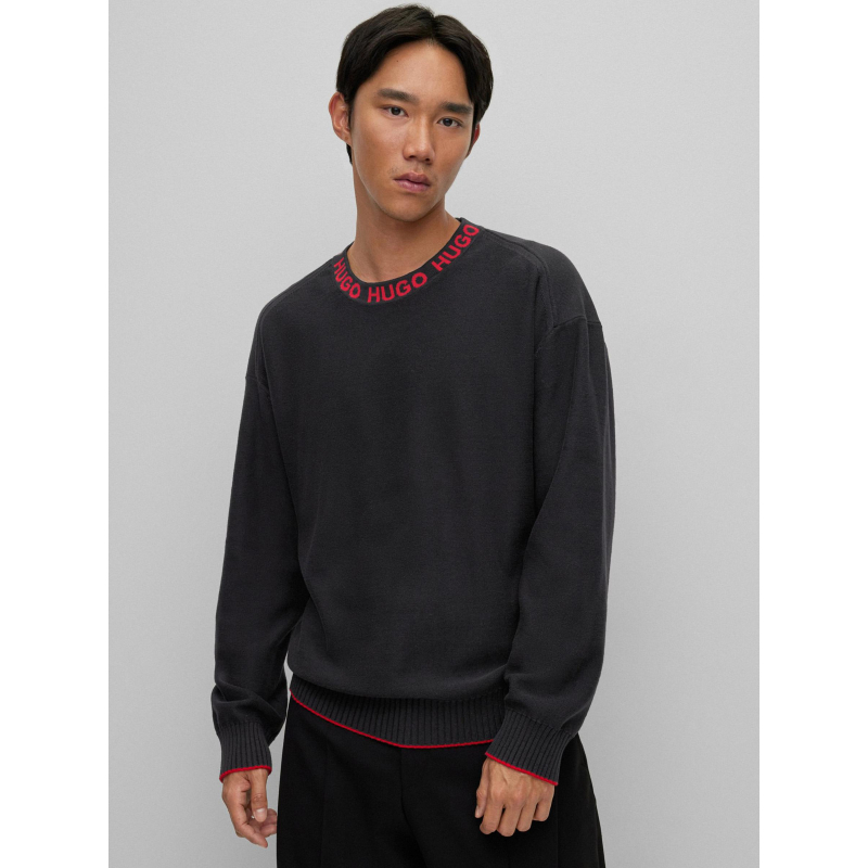 Pull col rond logo smarlo rouge noir homme - Hugo