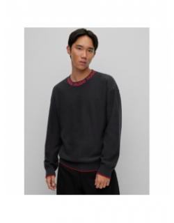 Pull col rond logo smarlo rouge noir homme - Hugo