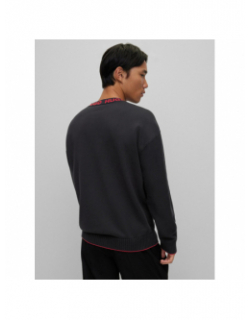 Pull col rond logo smarlo rouge noir homme - Hugo