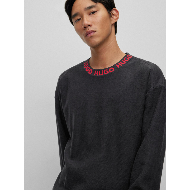 Pull col rond logo smarlo rouge noir homme Hugo