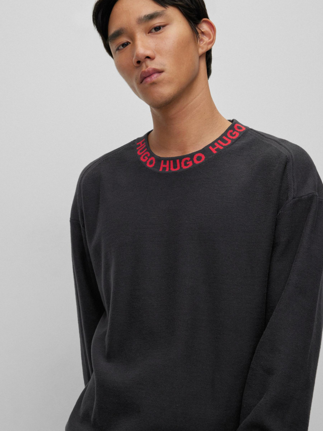 Pull col rond logo smarlo rouge noir homme - Hugo