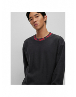 Pull col rond logo smarlo rouge noir homme - Hugo