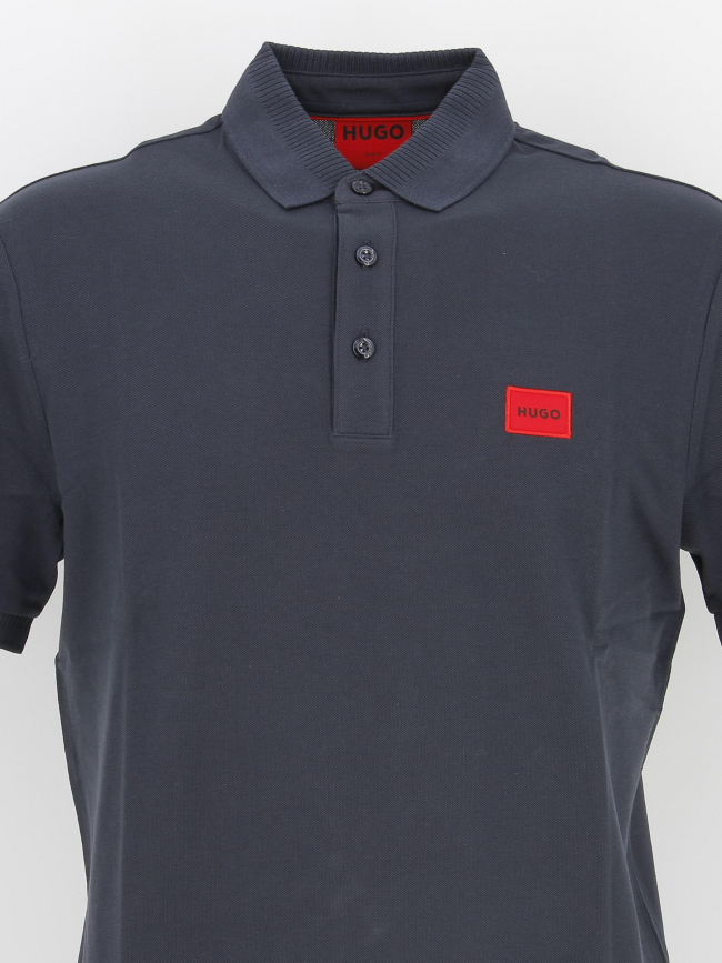 Polo uni logo rouge dereso bleu marine homme - Hugo