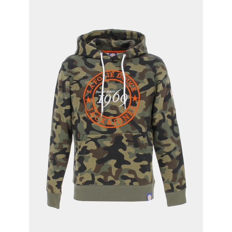 Sweat à capuche folie douce camo kaki homme - Jack & Jones