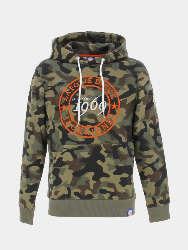 Sweat à capuche folie douce camo kaki homme - Jack & Jones