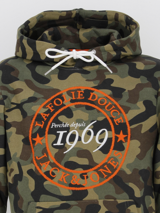 Sweat à capuche folie douce camo kaki homme - Jack & Jones