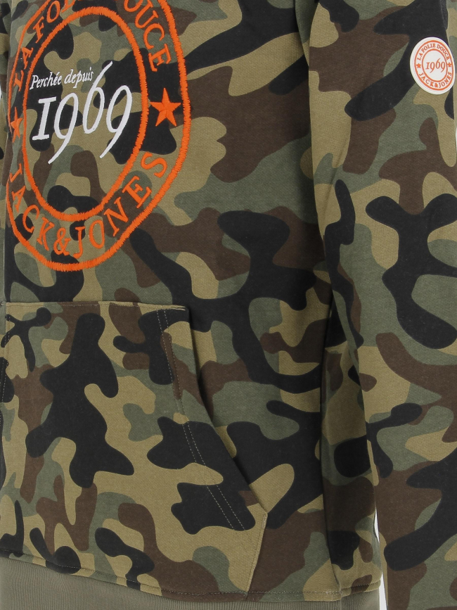 Sweat à capuche folie douce camo kaki homme - Jack & Jones