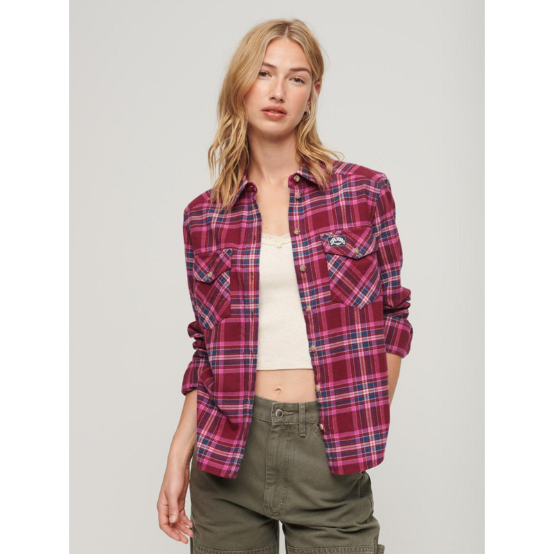 Chemise à carreaux lumberjack rose rouge femme - Superdry