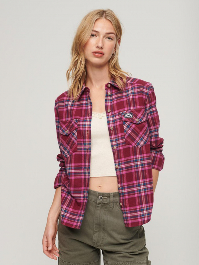 Chemise à carreaux lumberjack rose rouge femme - Superdry