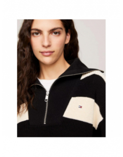 Pull rayé col zippé cardi stitch noir écru femme - Tommy Hilfiger