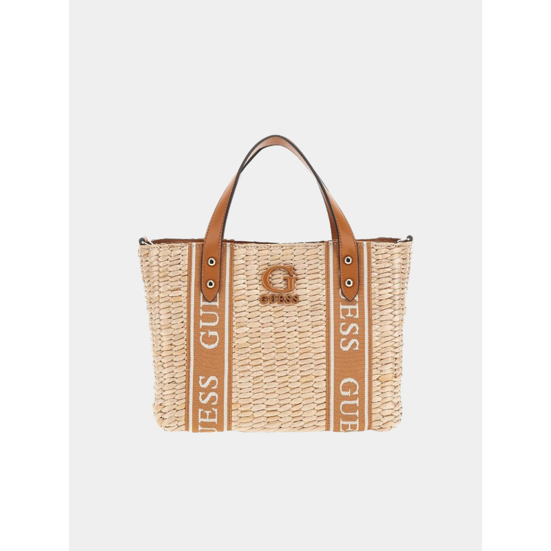 Sac cabas mini raphia xandra marron beige femme - Guess
