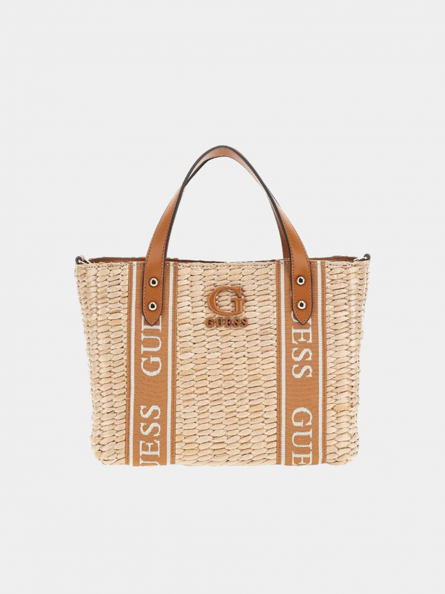 Sac cabas mini raphia xandra marron beige femme - Guess