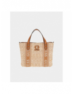 Sac cabas mini raphia xandra marron beige femme - Guess
