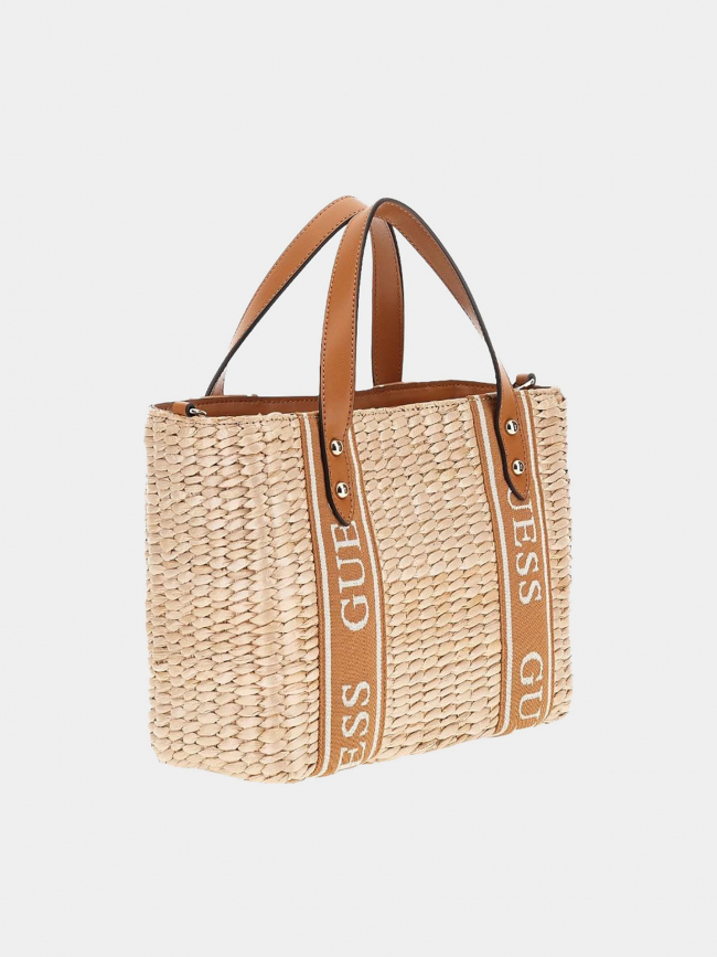 Sac cabas mini raphia xandra marron beige femme - Guess