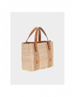 Sac cabas mini raphia xandra marron beige femme - Guess