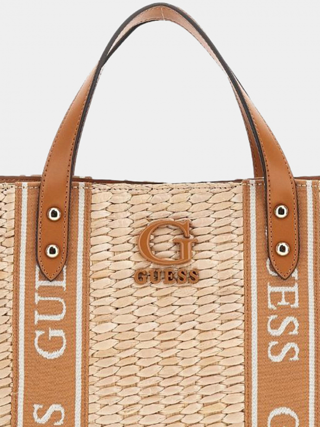 Sac cabas mini raphia xandra marron beige femme - Guess
