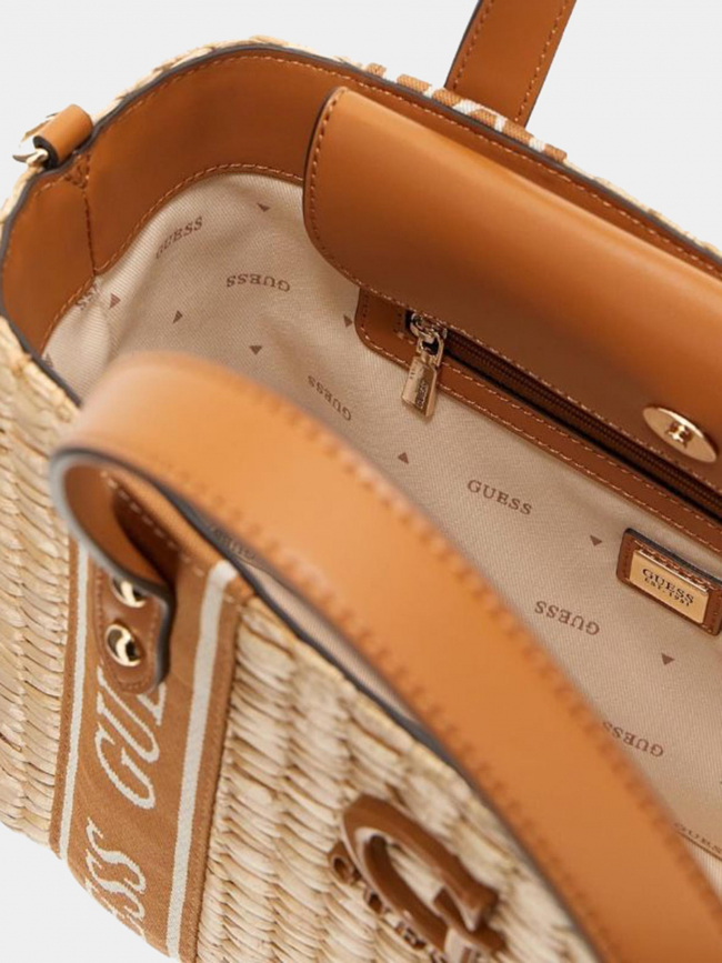 Sac cabas mini raphia xandra marron beige femme - Guess