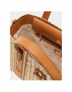 Sac cabas mini raphia xandra marron beige femme - Guess