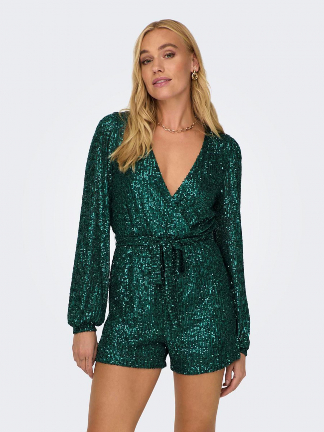Barboteuse à Paillettes Pour Femme – Manches Longues, Col V – Pour Soirée, Festival, Rave