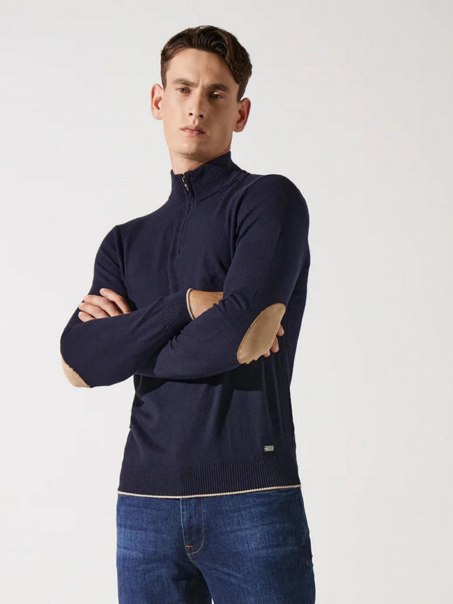 Pull bacary col zippé bleu marine homme - Izac