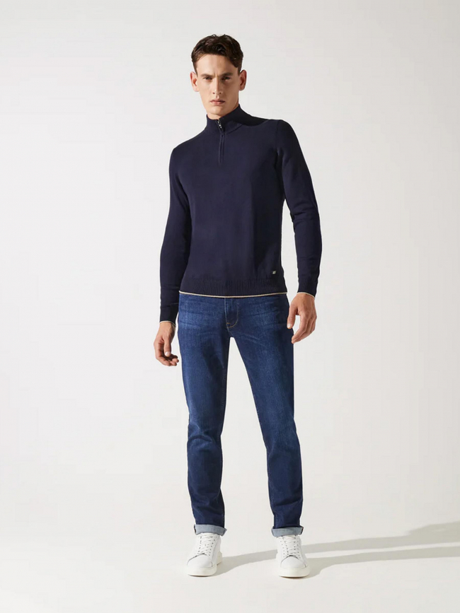 Pull bacary col zippé bleu marine homme - Izac