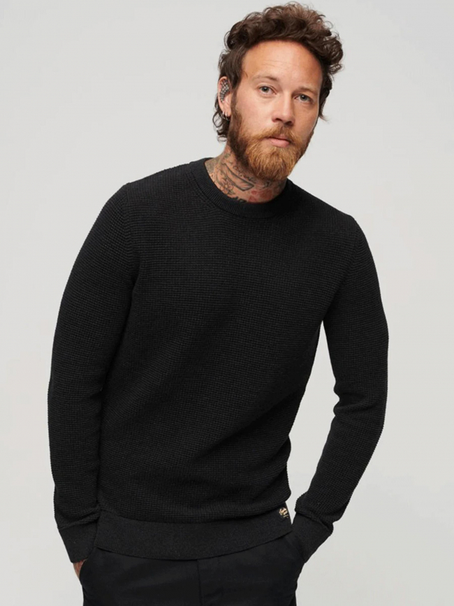 Pull textured crew jumper noir homme - Superdry