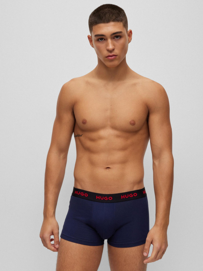 Pack 3 boxers coton stretch noir bleu rouge homme - Hugo